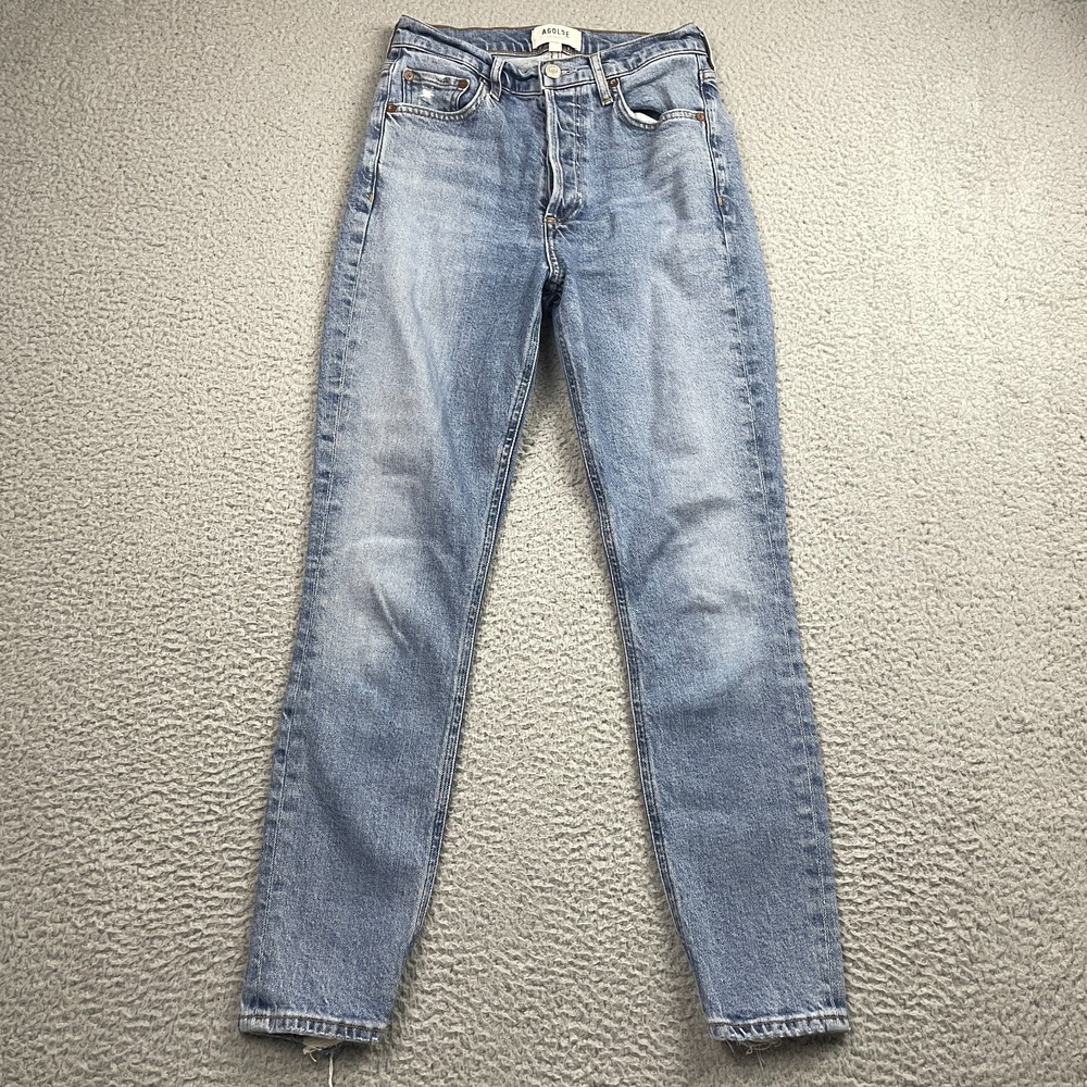 Agolde Womens Nico High Rise Slim Button Fly Frayed Bottoms Jeans Sz 23 Organic